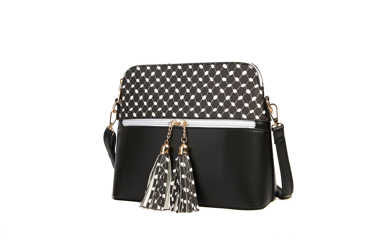 Keffiyeh Pattern Cross Body Bag Black