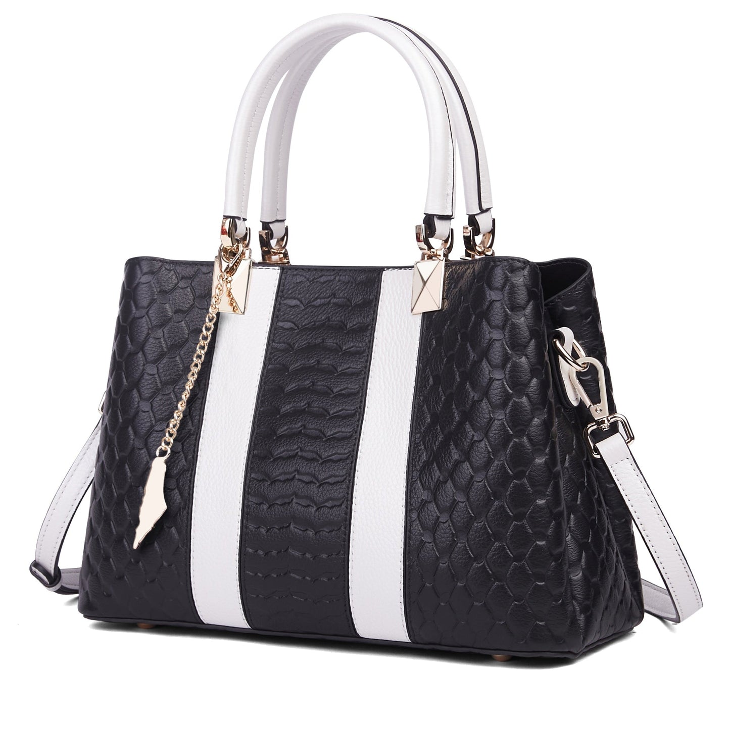 Full-Grain Leather Keffiyeh-Embossed Handbag – Luxury Statement Bag