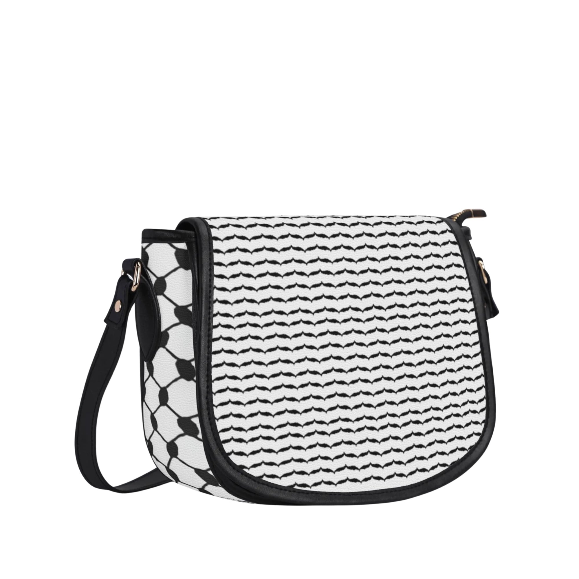 Keffiyeh Pattern PU Leather Saddle Bag
