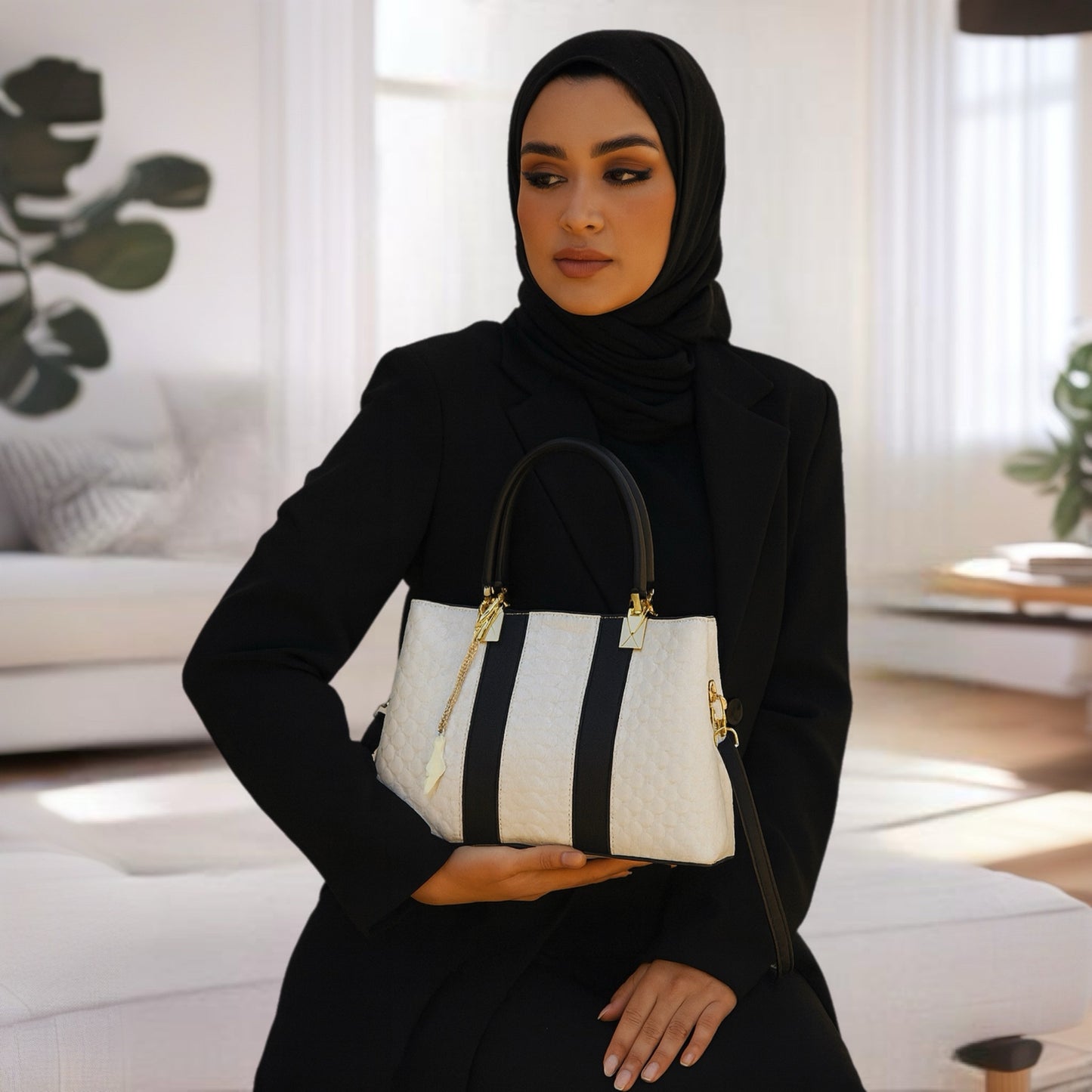 Full-Grain Leather Keffiyeh-Embossed Handbag – Luxury Statement Bag