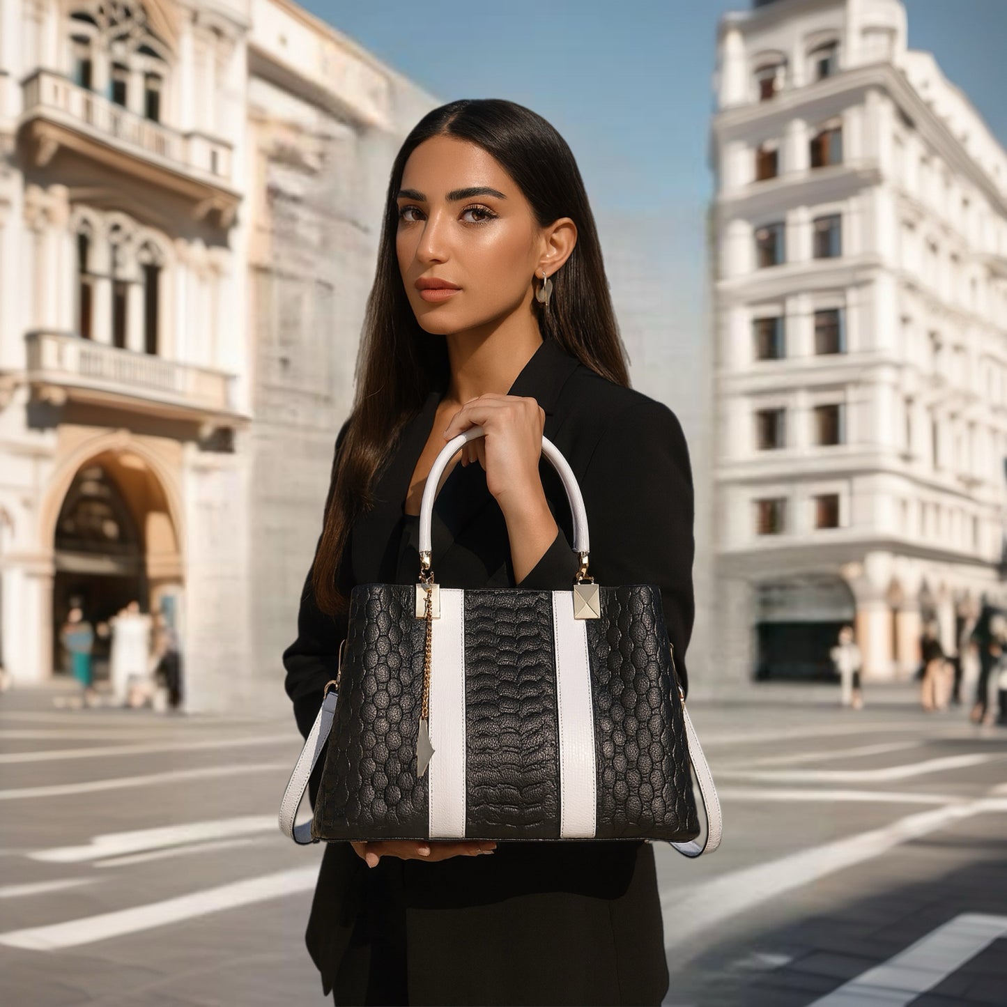 Full-Grain Leather Keffiyeh-Embossed Handbag – Luxury Statement Bag