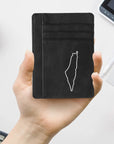 Minimalist Front Pocket ID Card RFID Blocking Leather Wallet with Palestine Map Print