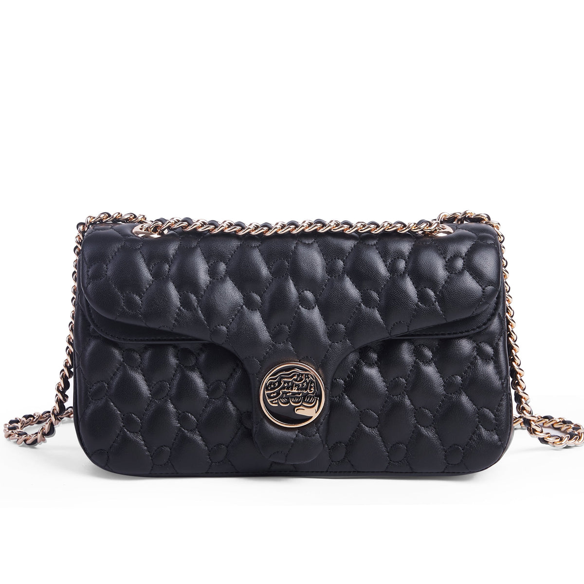 Noor Quilted lambskin bag in Eclipse Noir with keffiyeh-inspired quilting and a chain strap