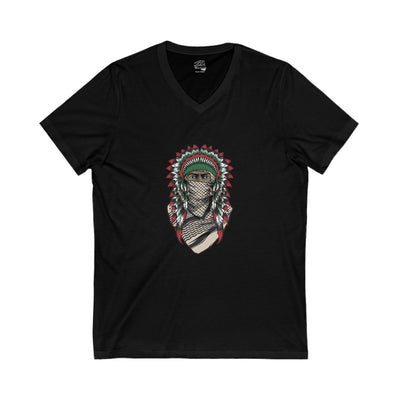 V-Neck Cotton T-Shirt – Native American Wearing Keffiyeh