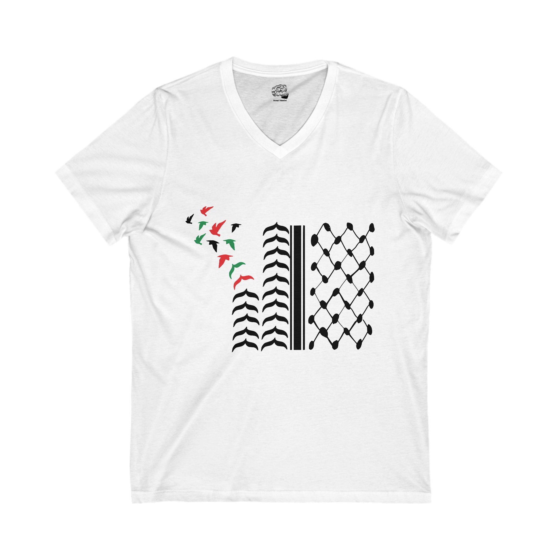 V-Neck T-Shirt – Keffiyeh Pattern with Hearts