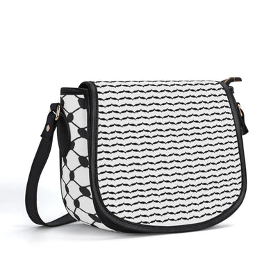 Keffiyeh Pattern PU Leather Saddle Bag – Timeless Elegance Meets Cultural Heritage