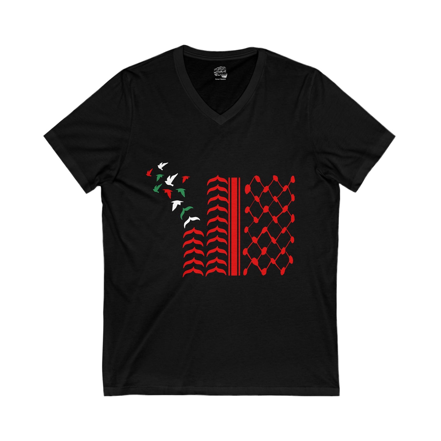 V-Neck T-Shirt – Keffiyeh Pattern with Hearts