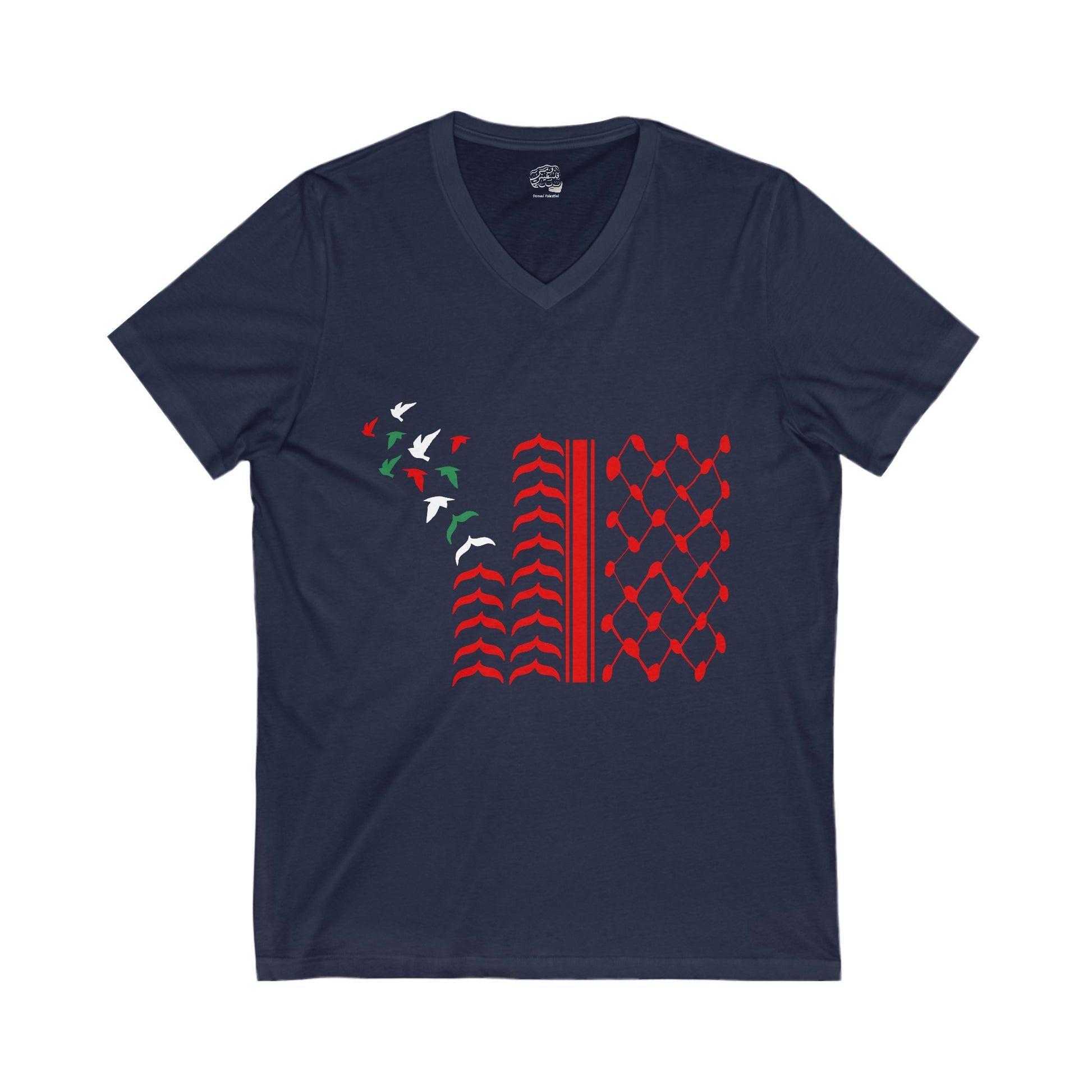 V-Neck T-Shirt – Keffiyeh Pattern with Hearts