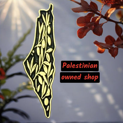 Palestine Map Pin V2.0 - Black and Gold Olive Tree Design