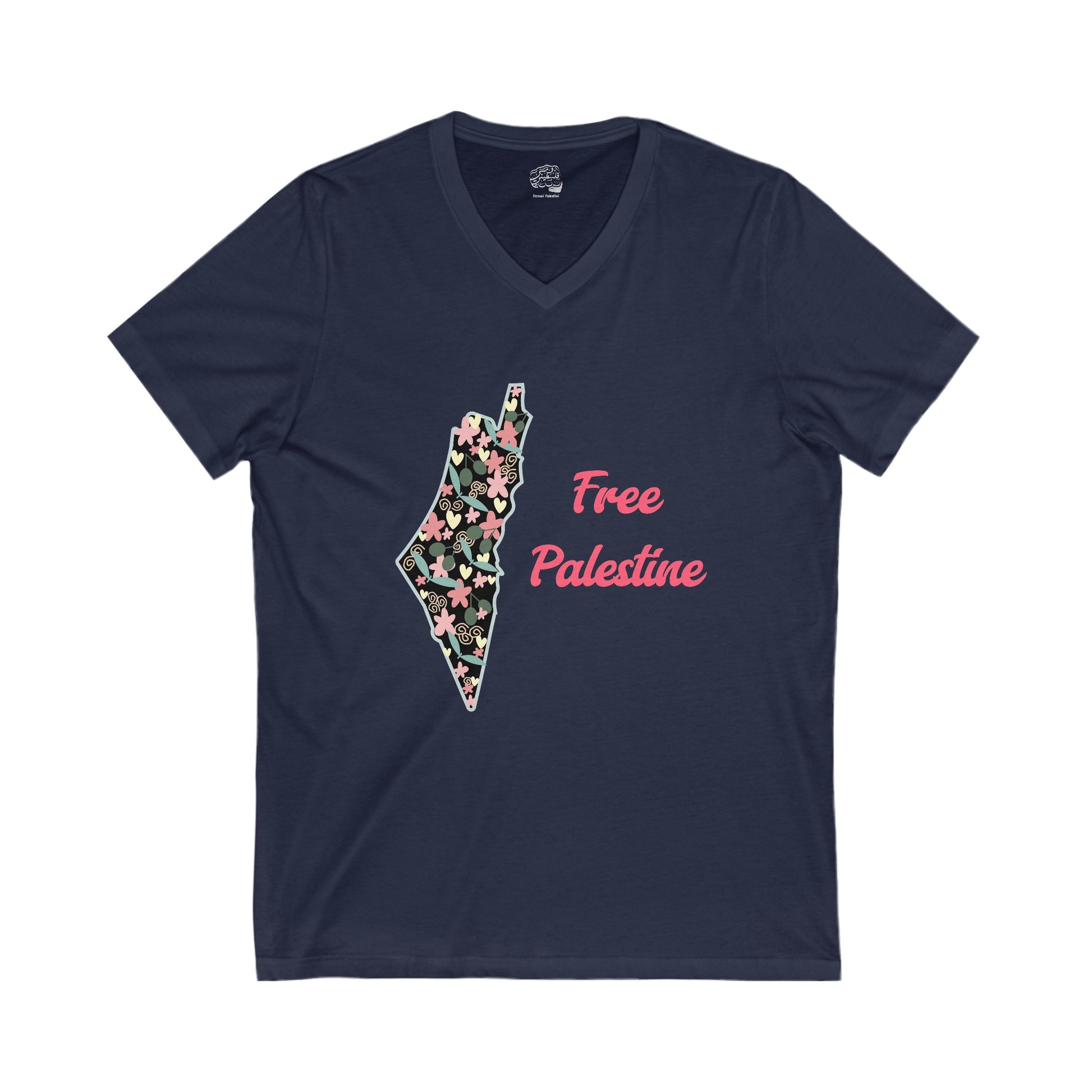 "Free Palestine" V-Neck T-Shirt – A Symbol of Love and Peace