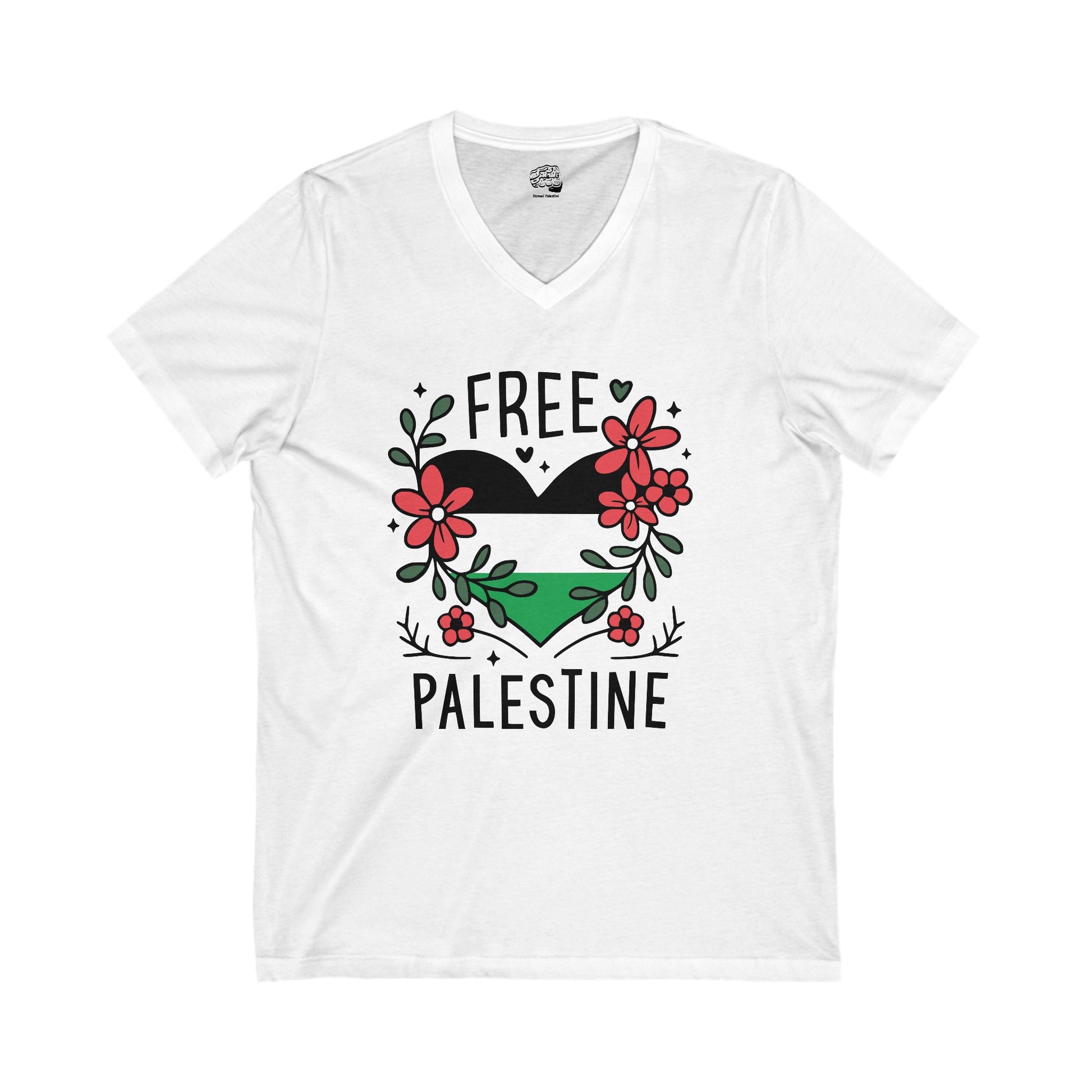 "FREE PALESTINE" V-Neck T-Shirt – A Message of Love and Unity