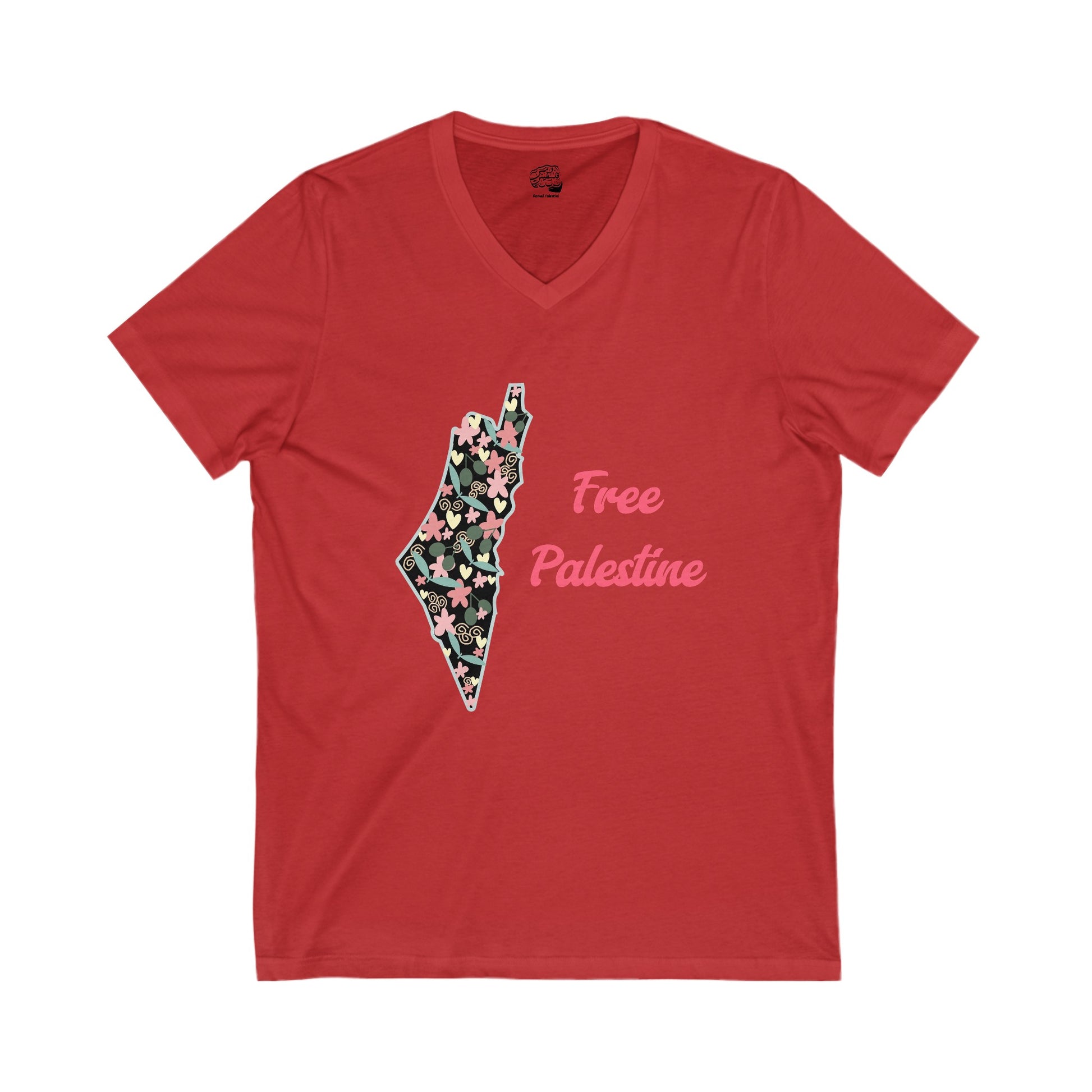 "Free Palestine" V-Neck T-Shirt – A Symbol of Love and Peace