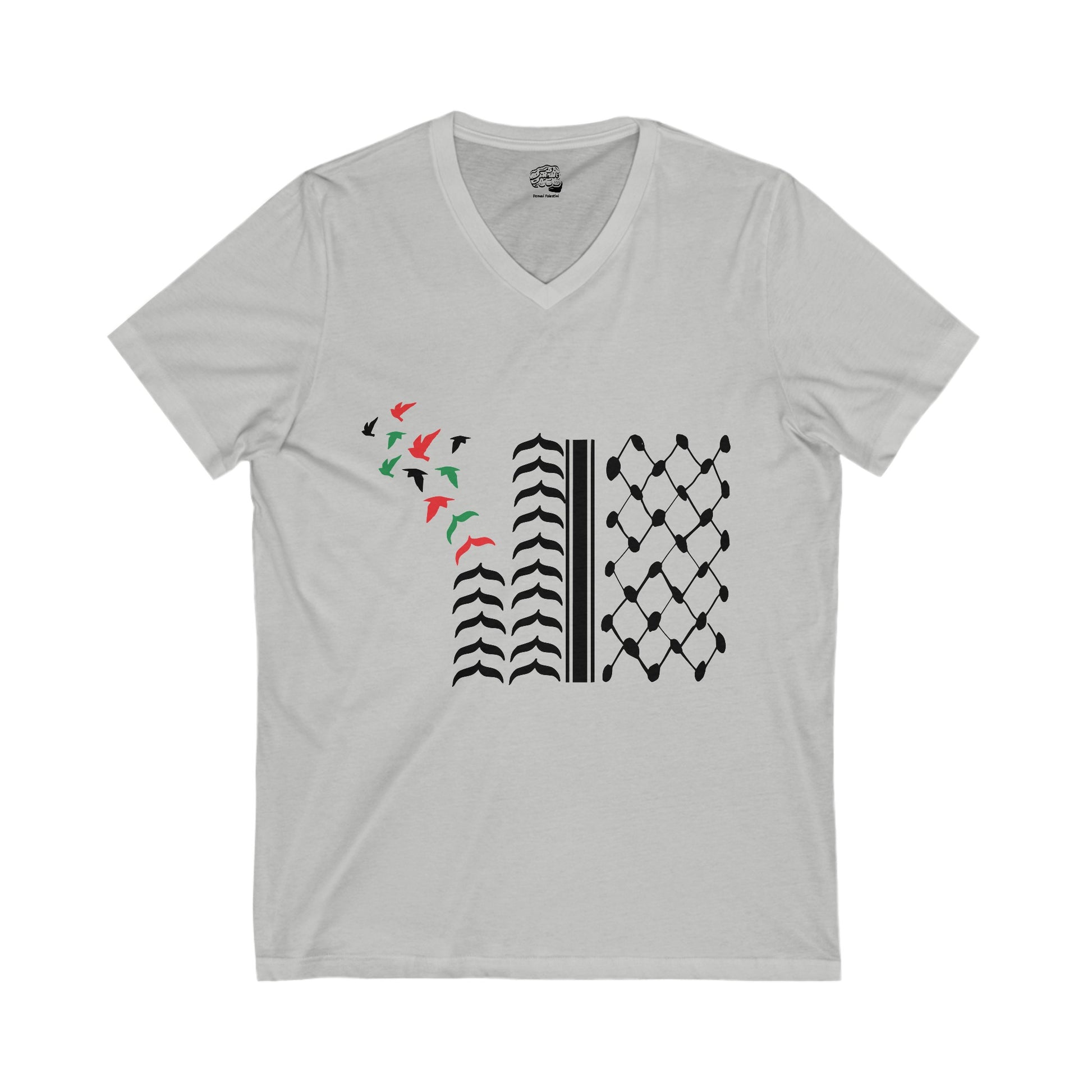 V-Neck T-Shirt – Keffiyeh Pattern with Hearts