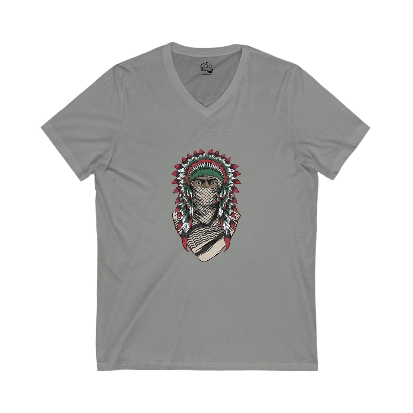 V-Neck Cotton T-Shirt – Native American Wearing Keffiyeh