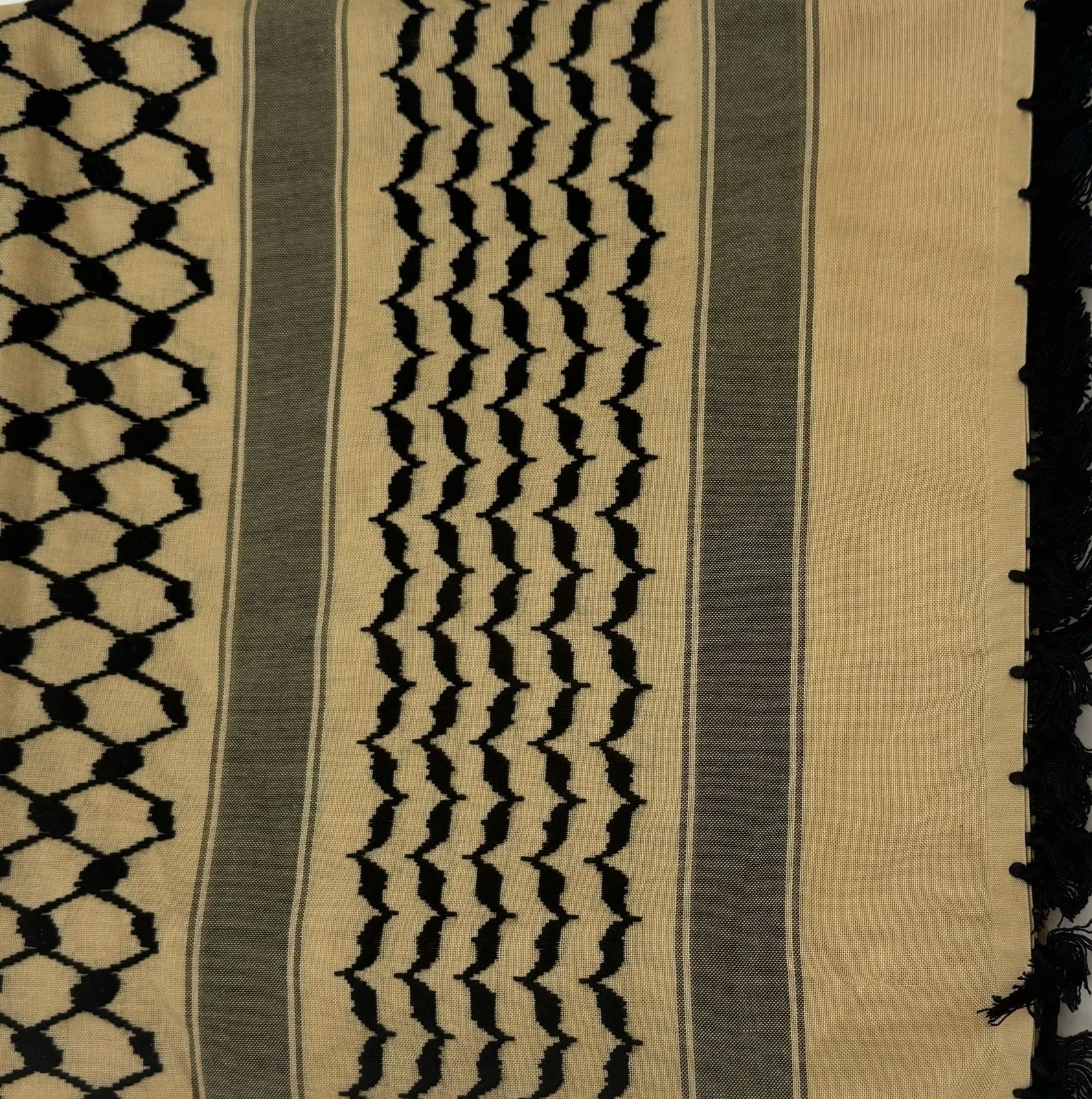 Bedouin Desert Keffiyeh – Legacy of the Nomads Sand/Black with Black Tassels