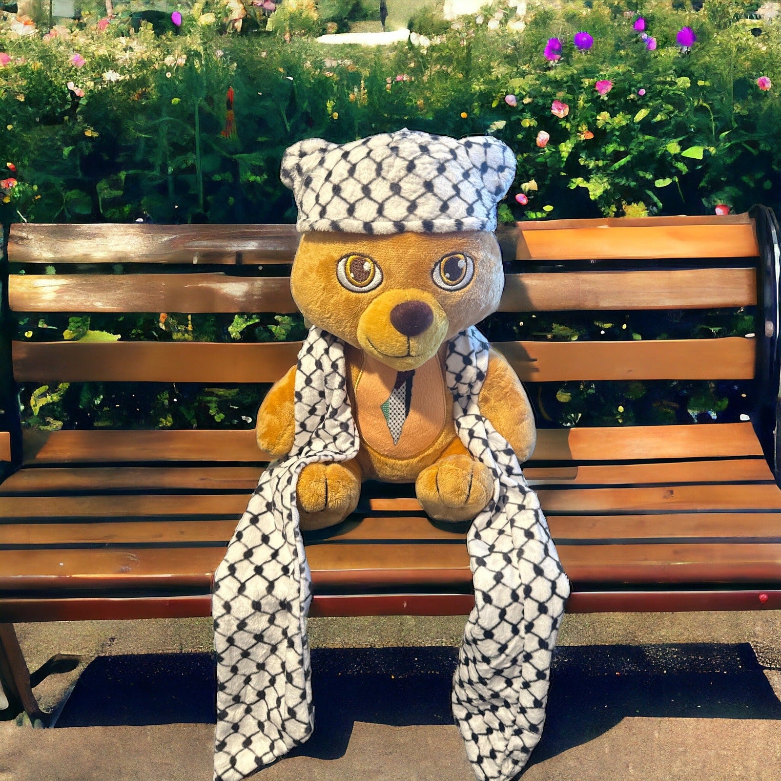 Singing Teddy Bear with Keffiyeh – 9-Inch Plush Bear Sings "Leve Palestina"