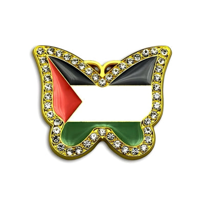 Palestine Flag Butterfly Pin with Rhinestones - A Symbol of Beauty and Solidarity