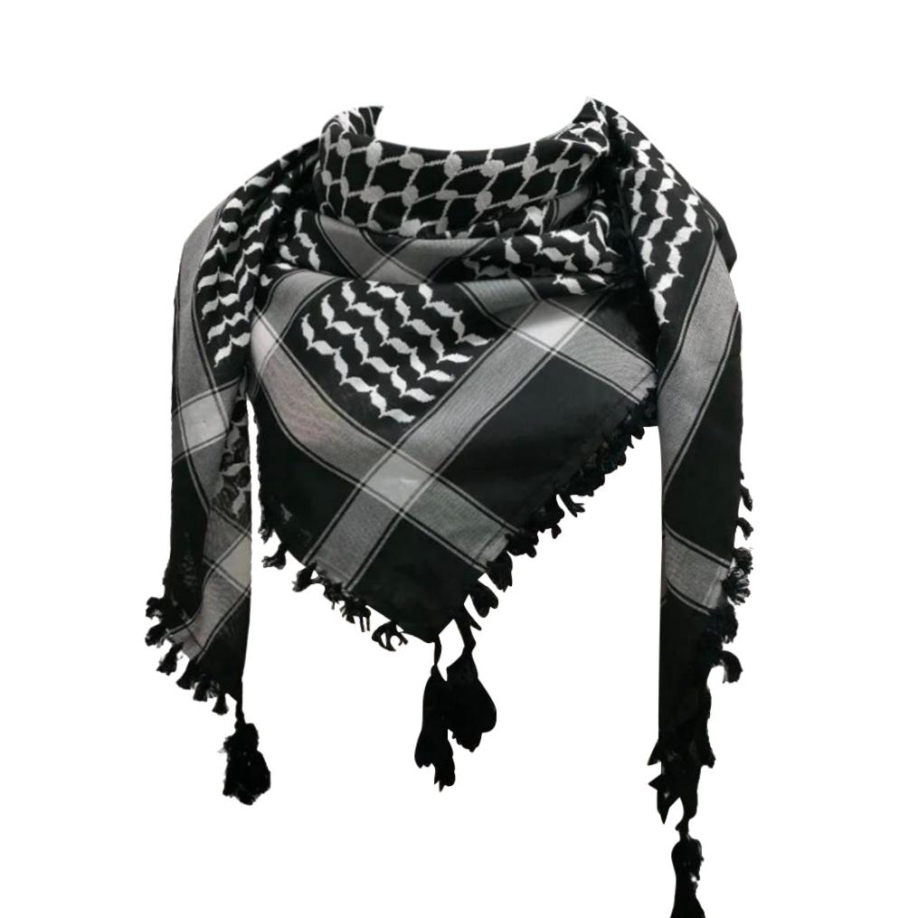 Jabal Al-Nar Keffiyeh – Flames of Defiance Black/White with Black Tassels