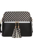 Keffiyeh Pattern PU Leather Cross Body Bag Black