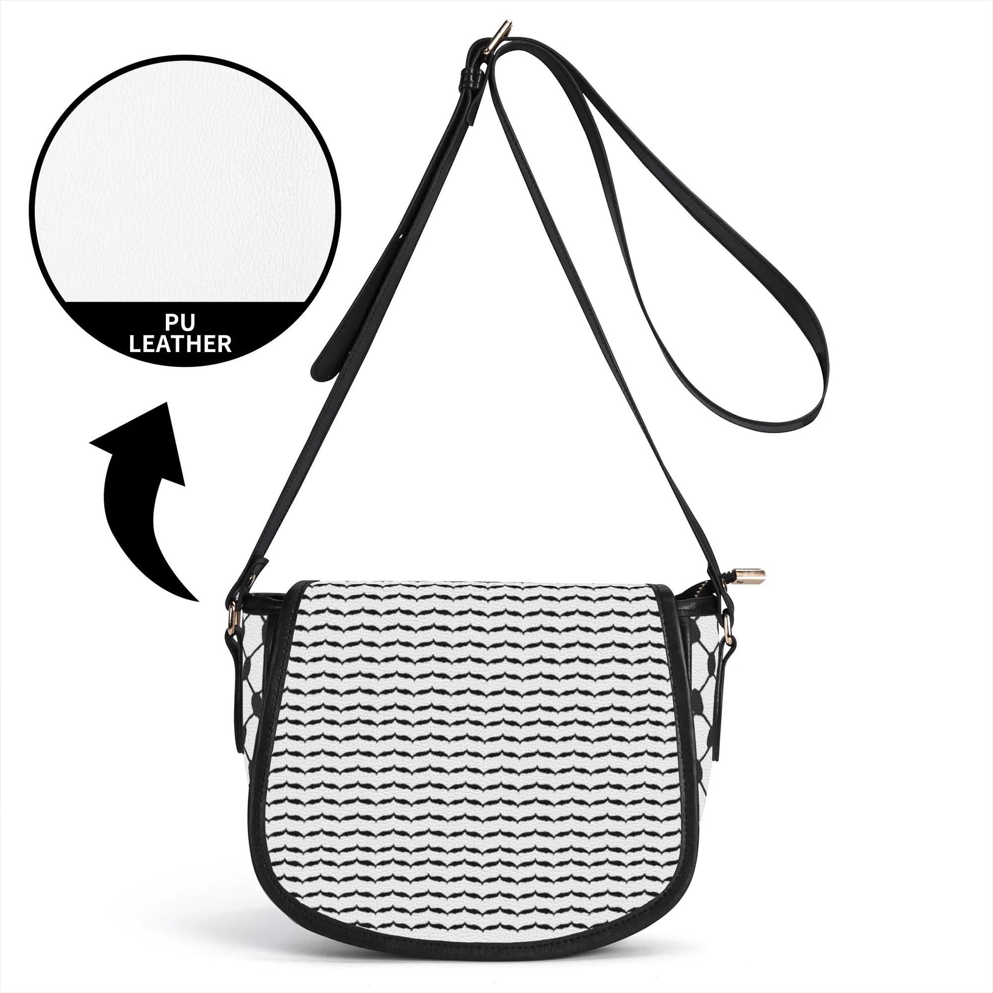 Keffiyeh Pattern PU Leather Saddle Bag – Timeless Elegance Meets Cultural Heritage