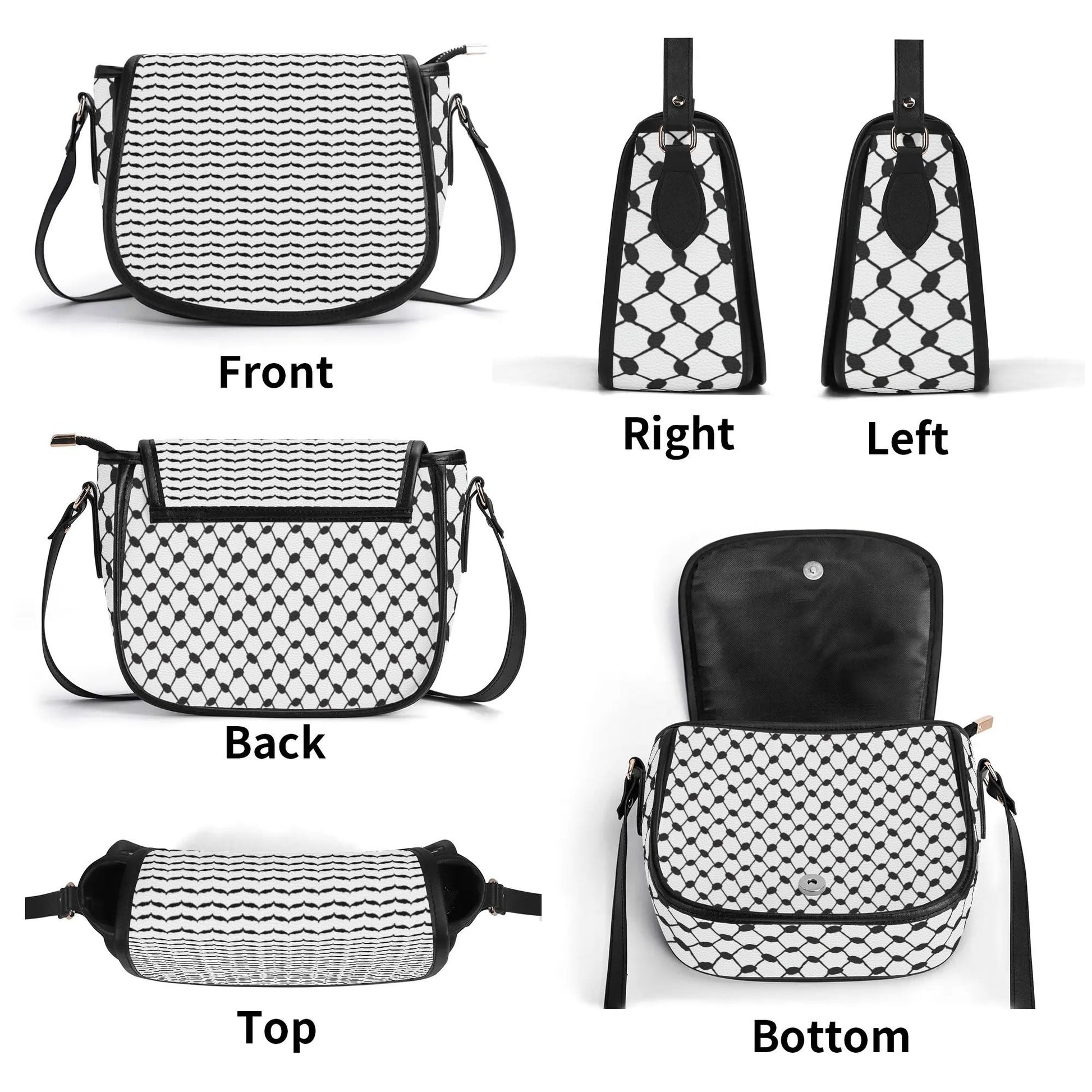 Keffiyeh Pattern PU Leather Saddle Bag – Timeless Elegance Meets Cultural Heritage