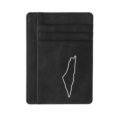 Minimalist Front Pocket ID Card RFID Blocking Leather Wallet with Palestine Map Print