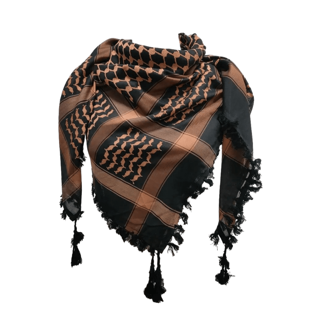 Jerusalem Night Keffiyeh – Light in the Darkness Black/Bronze with Black Tassels