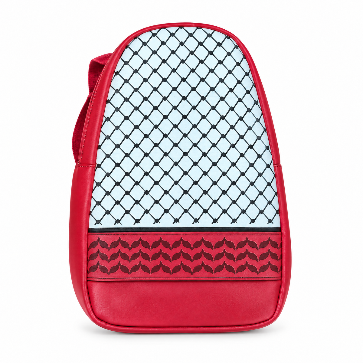 Red and White Tactical Heritage Keffiyeh Sling Bag, upright front studio view