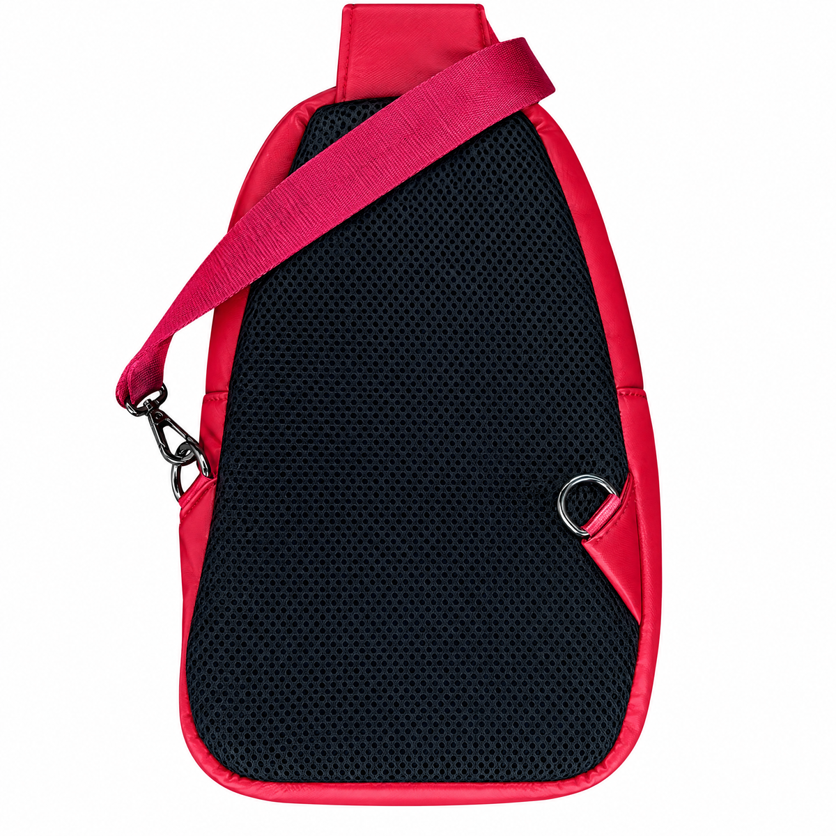 Red Tactical Heritage Sling Bag rear view showing black mesh back and adjustable strap