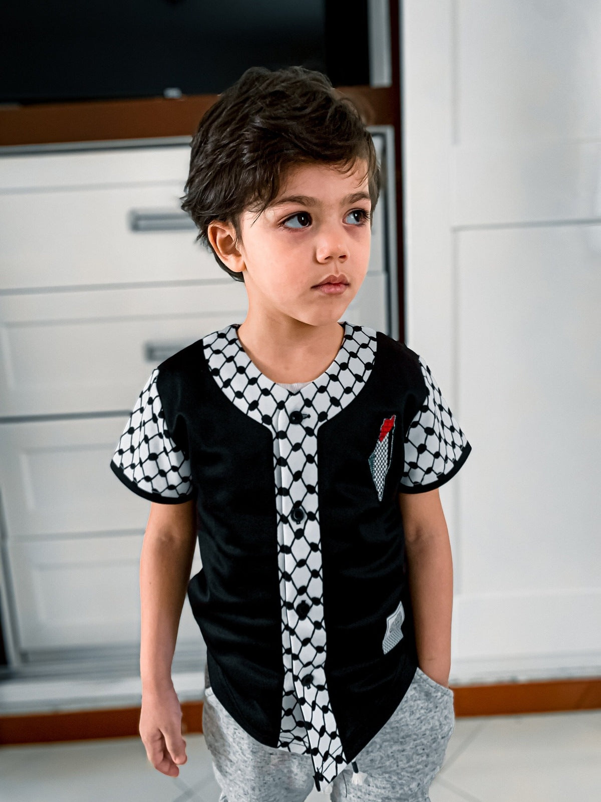 Kids Kufiya Button Down Baseball Jersey