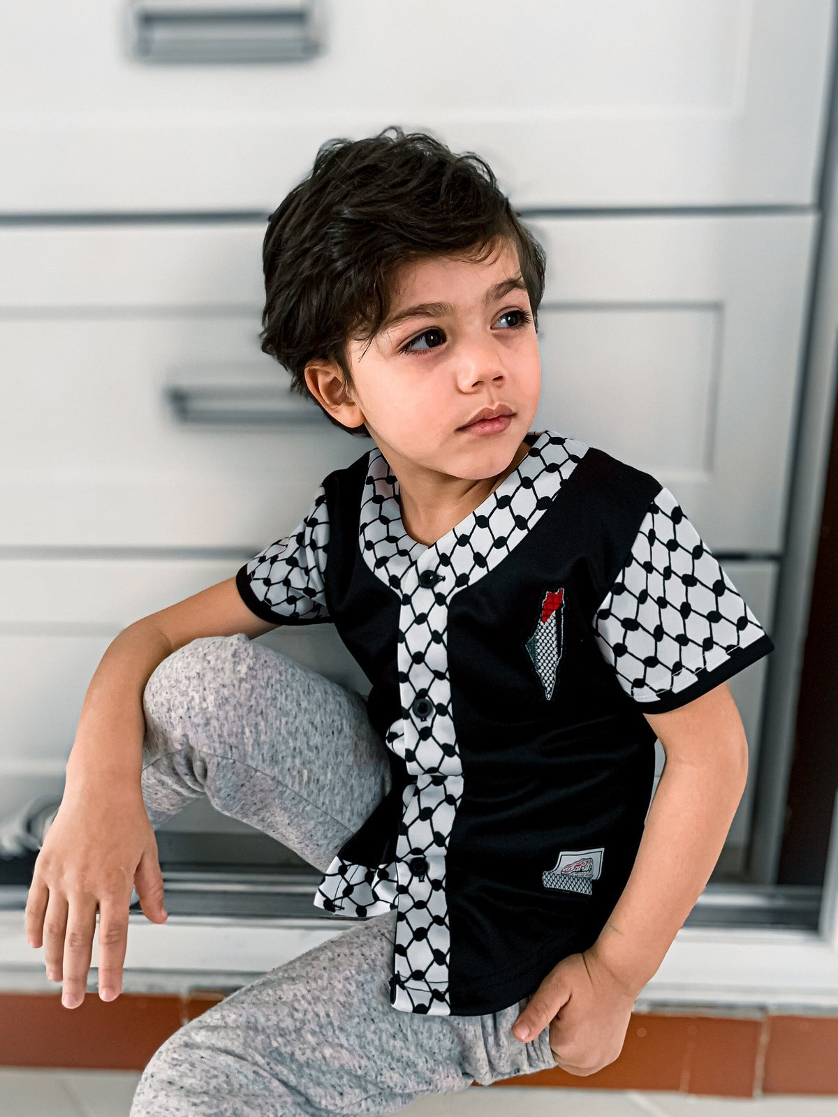 Kids Kufiya Button Down Baseball Jersey