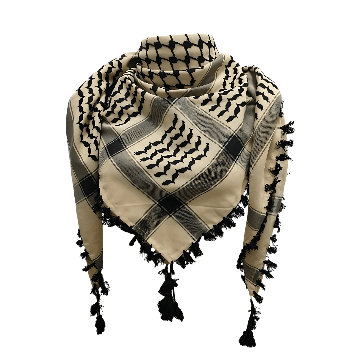 Bedouin Desert Keffiyeh – Legacy of the Nomads Sand/Black with Black Tassels